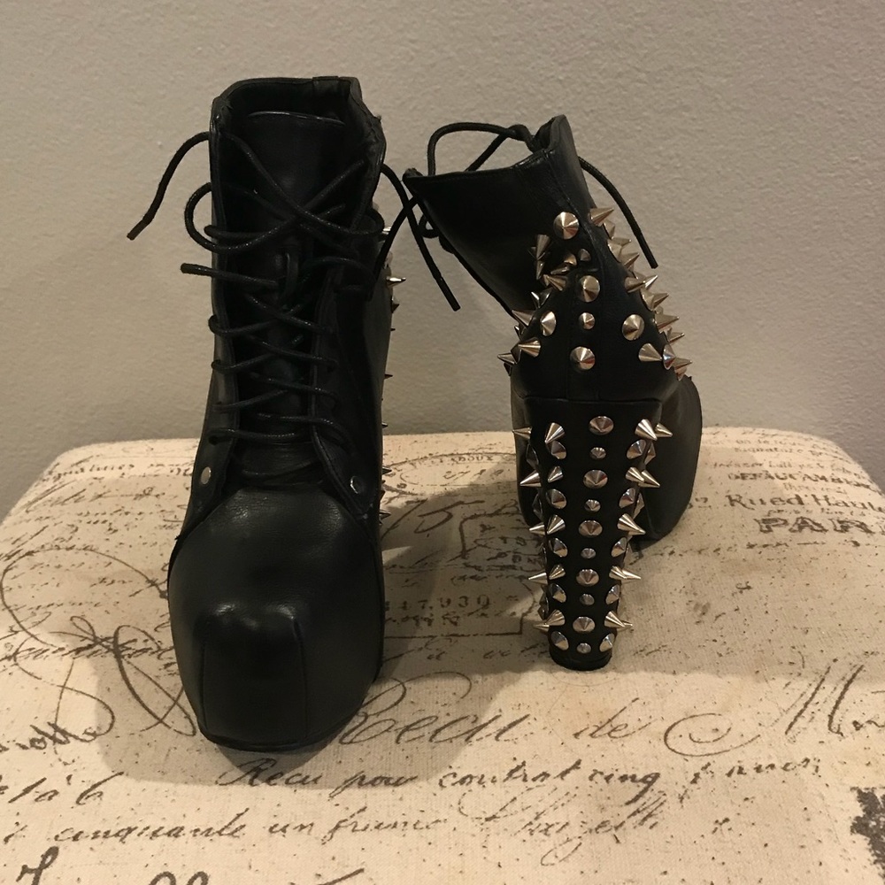 Studded black platform booties